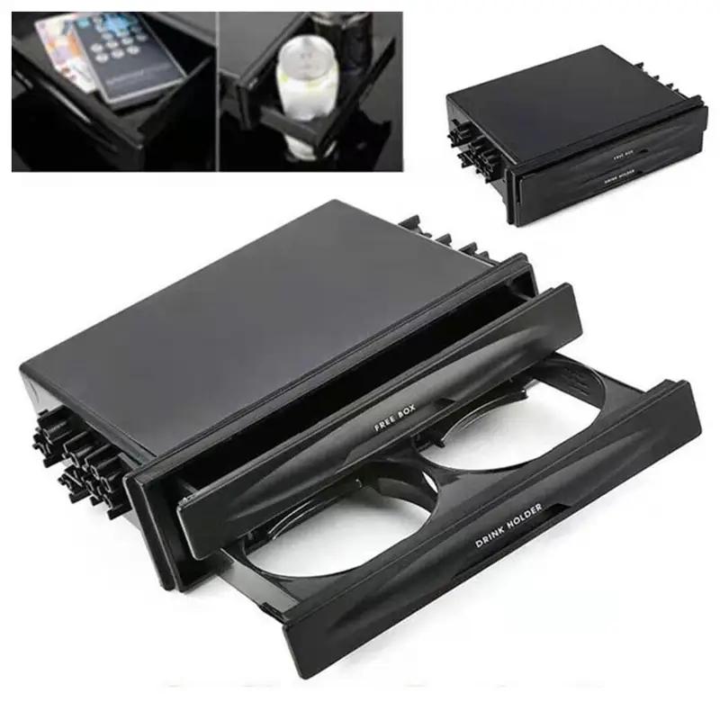 Car Radio Storage Box Universal 1DIN 2 Layer Black Cup Holder For Collecting Items Multi Purpose Car Radio Cup Holder Y8O6