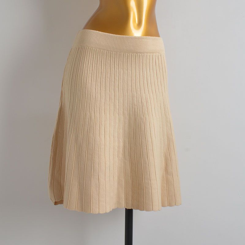 French Style Pure Color Knitted Pleated Skirt A- Line Skirt Women's Spring and Autumn Elastic High Waist Slimming All-Matching Sheath Short Skirt
