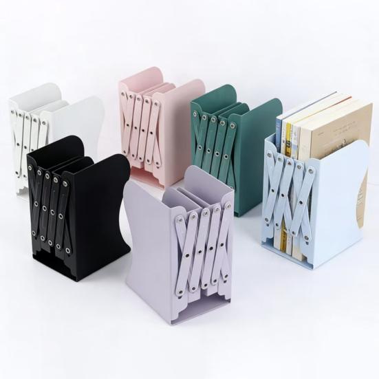 Retractable Bookend Adjustable Desk Book Holder with Non-Slip Base Metal Bracket for Office Home Study