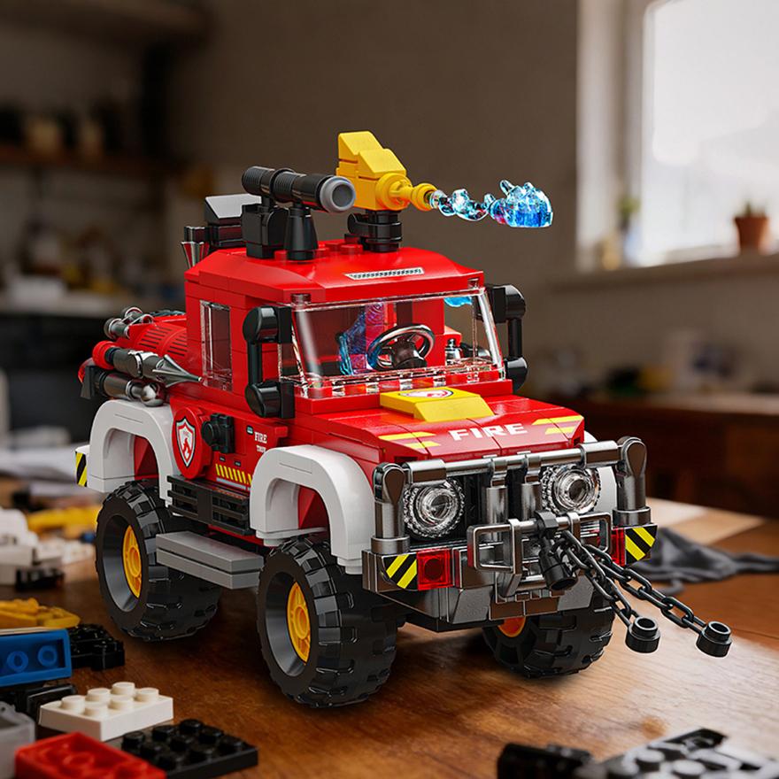 502PCS Red SUV Model Building Blocks Toy Fire Off-road Vehicle Puzzle Bricks Sets Educational Toys Desktop Ornament Gifts