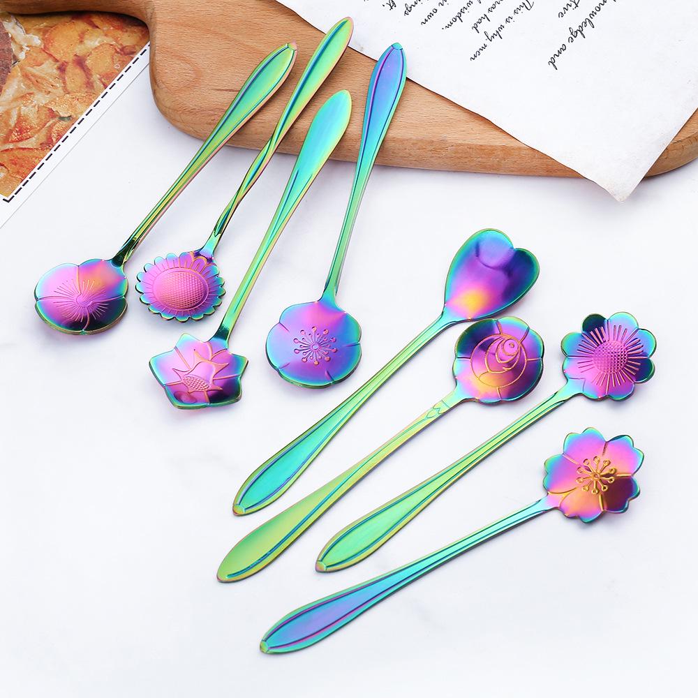 Gold Plated Christmas Flower Mixing Spoon - Japanese Stainless Steel Coffee Stirrer with Custom Logo Option.