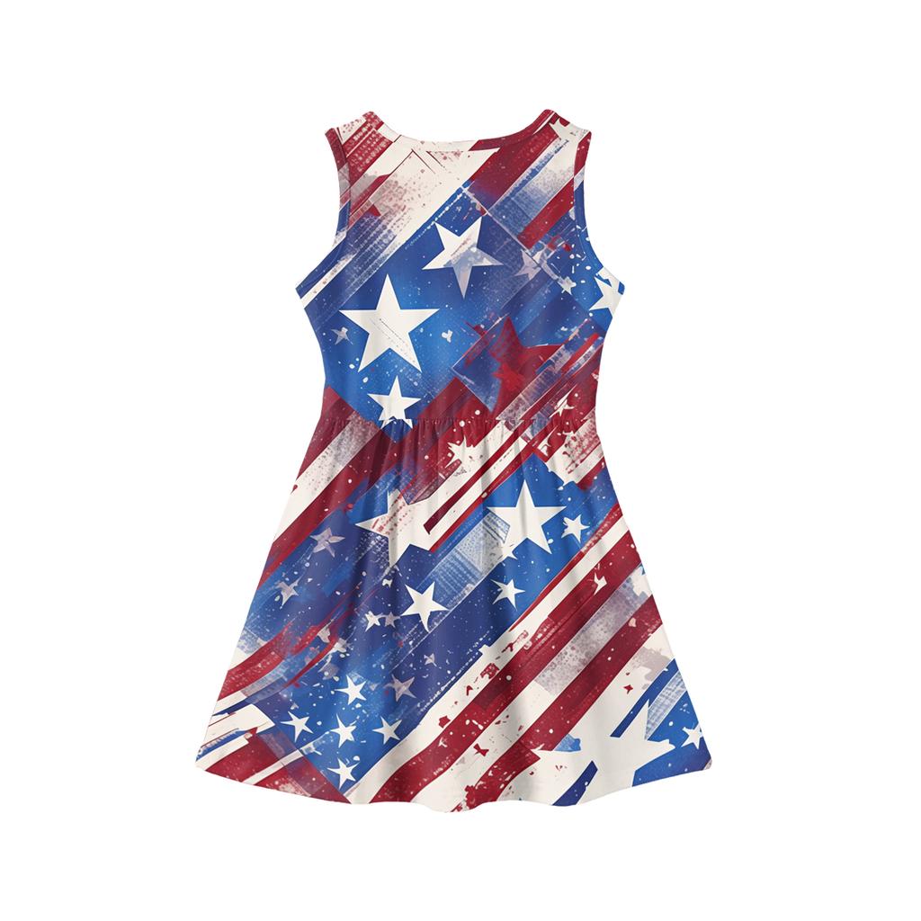 Sleeveless Girl Dress with Abstract Floral Print Soft Fabric A Line Casual Summer Outfit for Kids Daily Wear School Party