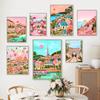 Amalfi Coast Landscape Poster Canvas Painting Prints Barcelona Santorini Sun Garden Travel Posters Wall Art Pictures Home Decor