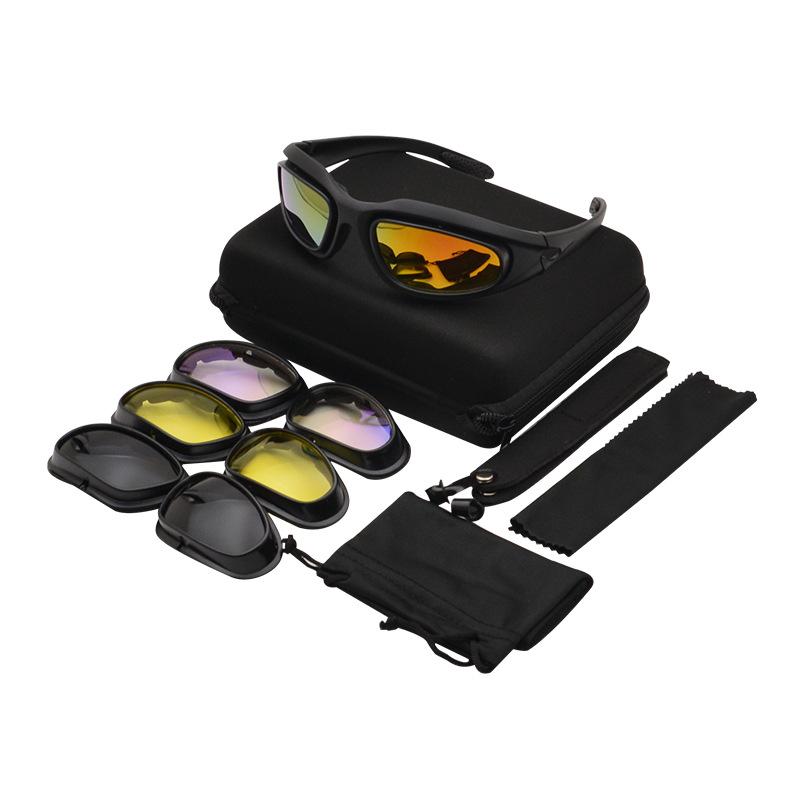 

PC Tactical goggles protective eyewear C5Real person wearing glasses CS Protective goggles for field shooting, impact-resistant and explosion-proof Black PC Version