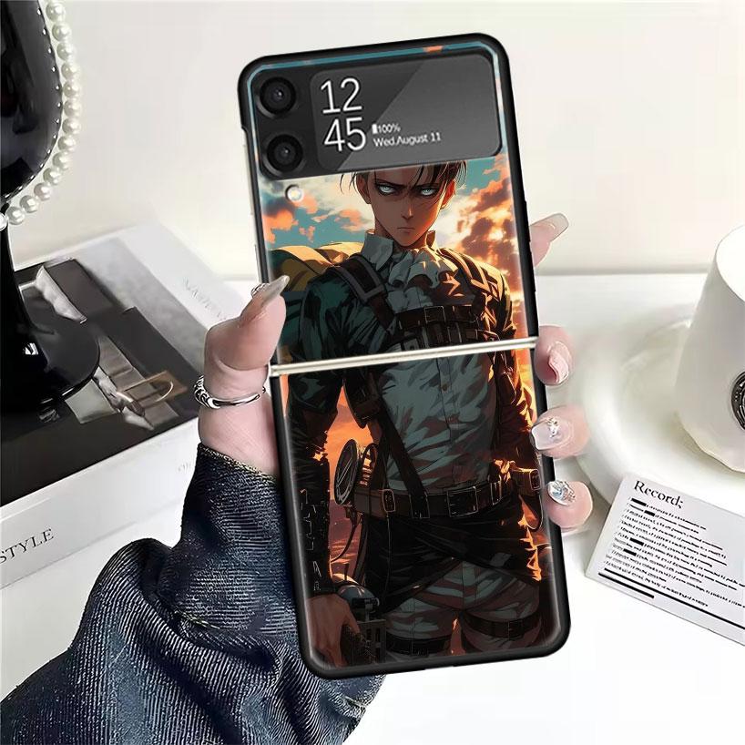 A-Attack on T-Titan Levi Cases For Samsung Galaxy Z Flip 4 5 6 7 3 Z Flip7 Flip6 Flip4 Flip5 Flip3 5G Hard Shockproof Fundas Cov