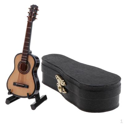 1:12. Ölçek Ahşap Gitar Müzik Aleti Bebek Evi Müzik Odası Minyatürü