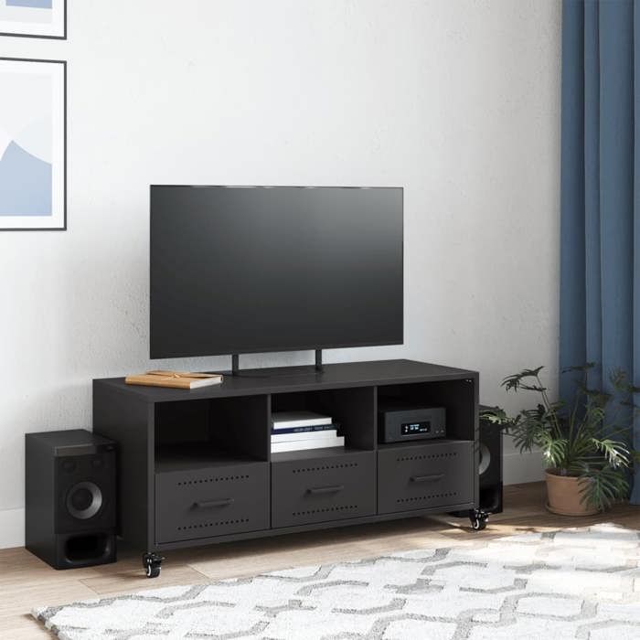 VidaXL Meuble TV, Armoire de Télévision avec Tiroirs et Étagères, Support Télé avec Rangement Salle de Séjour, Noir 846692
