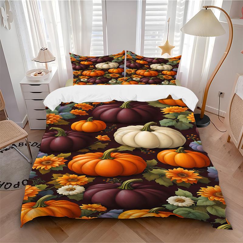 

3pcs Pumpkin Harvest Bedding Set, Includes 1 Comforter + 2 Pillowcases, Without Pillow Inserts, Soft Comfortable, Lightweight Breathable063 135x200cm