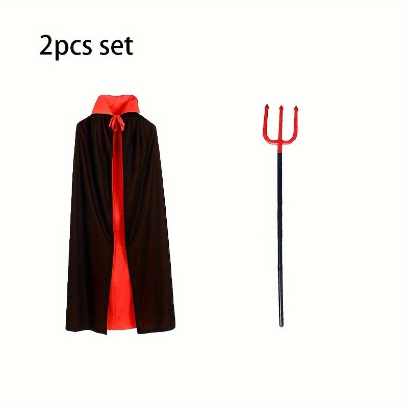 Capa Preta e Vermelha de Camada Dupla com Gola Alta para Halloween, Capa de Mago Diabo Vampiro, Xale da Morte, Conjunto de Fantasia de Pirata