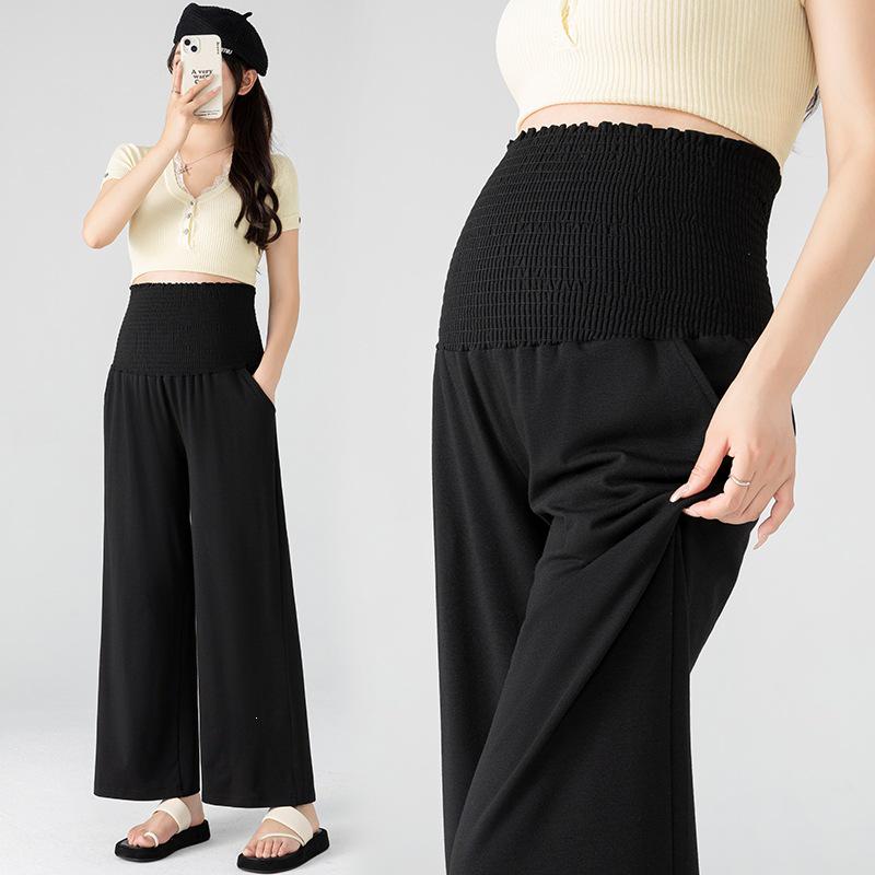 

Xue Meifu 2026 Summer Maternity Wide-Leg Pants, Non-Constricting Waist, Casual Nine-Point Length. Medium чорний
