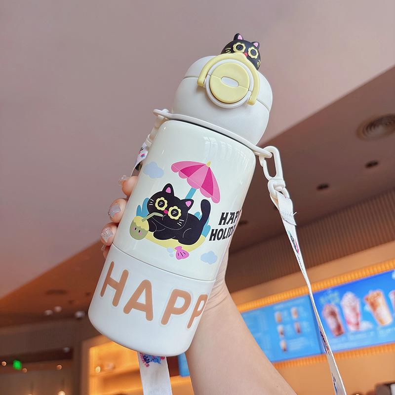 

Stainless steel cute doll straw cup student portable large-capacity water cup 500ml белый