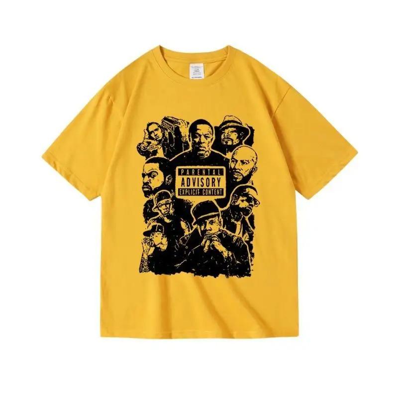 

Легенды Золотого Века Хип-Хопа Parental Advisory Explicit Content Горчичный Винтажный Оверсайз Футболка с Коротким Рукавом 4XL