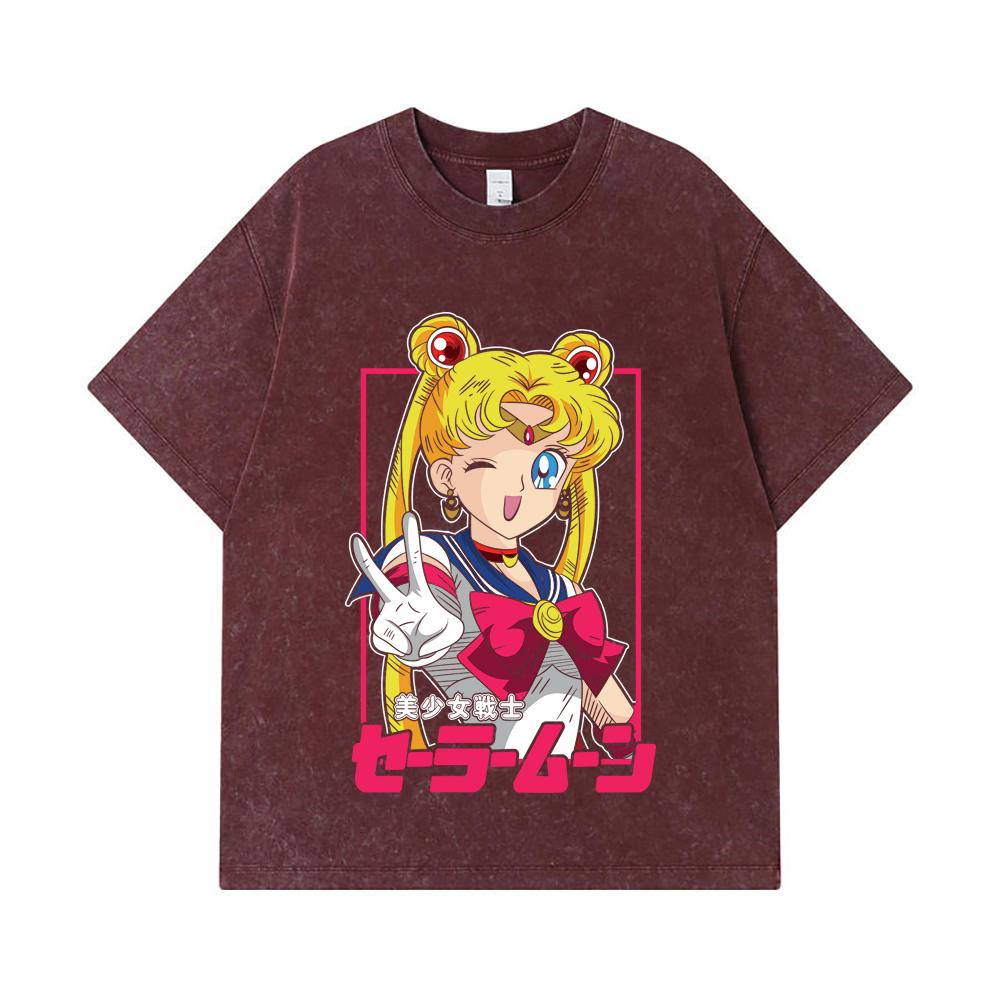 275 GSM Washed T-shirts 100% Cotton Sailor Moon V9 Minako Print Unisex Heavy Cotton T Shirt
