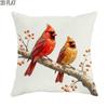 1pc 2D Flat Throw Pillow Covers Winter Season Cardinal Birds Branch Berries Watercolor Style Red Orange Brown Soft Velvet Washable Pattern Pillow Cove