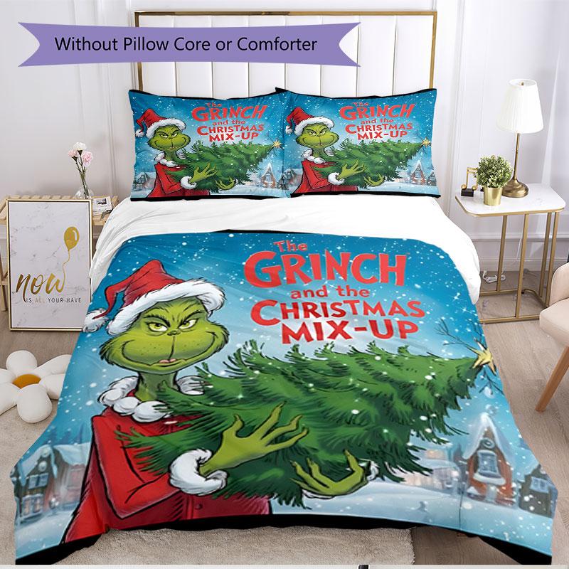 3pcs Duvet Cover Set (1*Duvet Cover + 2*Pillowcase, Without Core), The Grinch Print Soft All‑Season Bedding Set, Home Bedroom Decor Gift