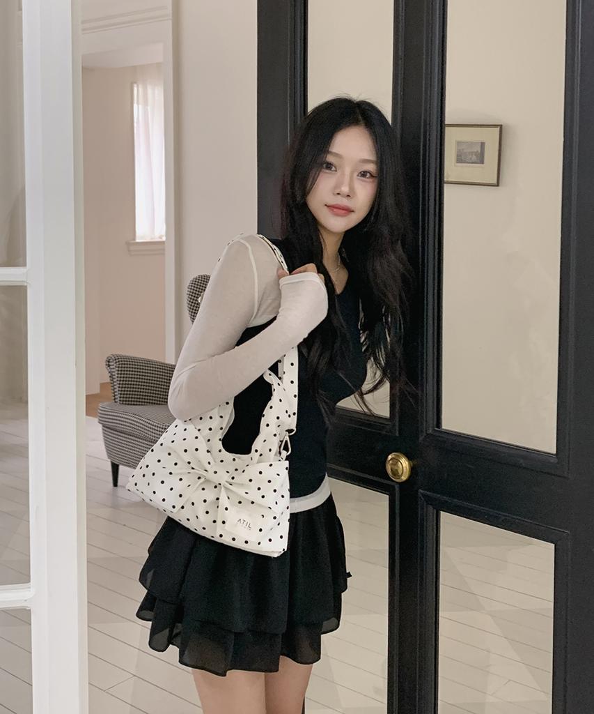 Atil Studio Dot Silk Dewey Mini Ribbon Dot Shoulder & Crossbody Bag _ [White]