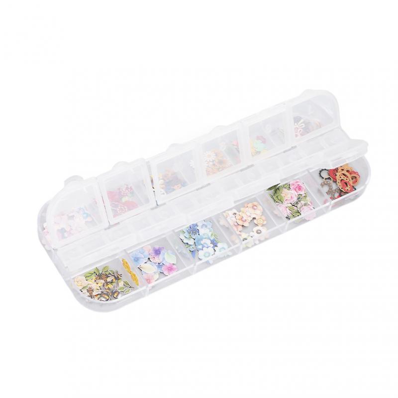12 Grids Mixed Nail Stickers Delicate Decorative 3D Slices Colorful Flowers Art DIY Long Lasting Stickers