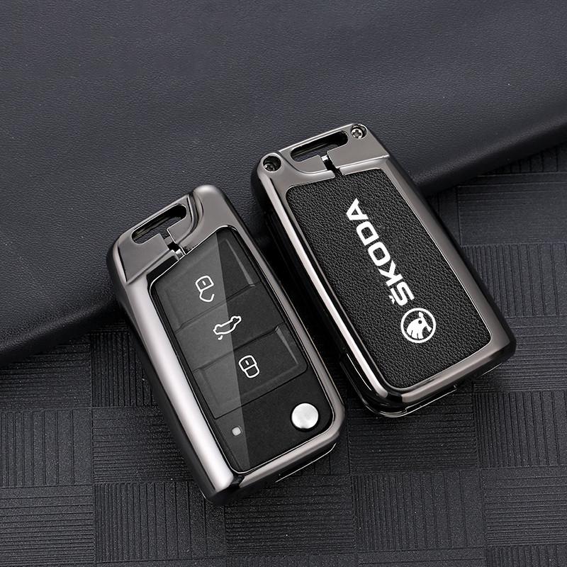 dclaq2 Zinc Alloy Car Key Fob Case Bag For Skoda Octavia A5 A7 Superb Kodiaq Fabia Karoq 2020 2021 Protector Shell Keychain Accessories