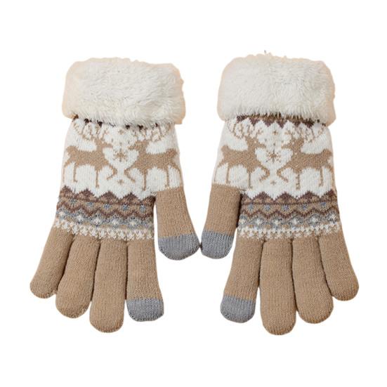 

Зимние сенсорные перчатки мужские женские с вязаным узором оленя теплые перчатки на флисовой подкладке толстые перчатки с пушистыми манжетами для велоспорта в помещении и на улице хаки