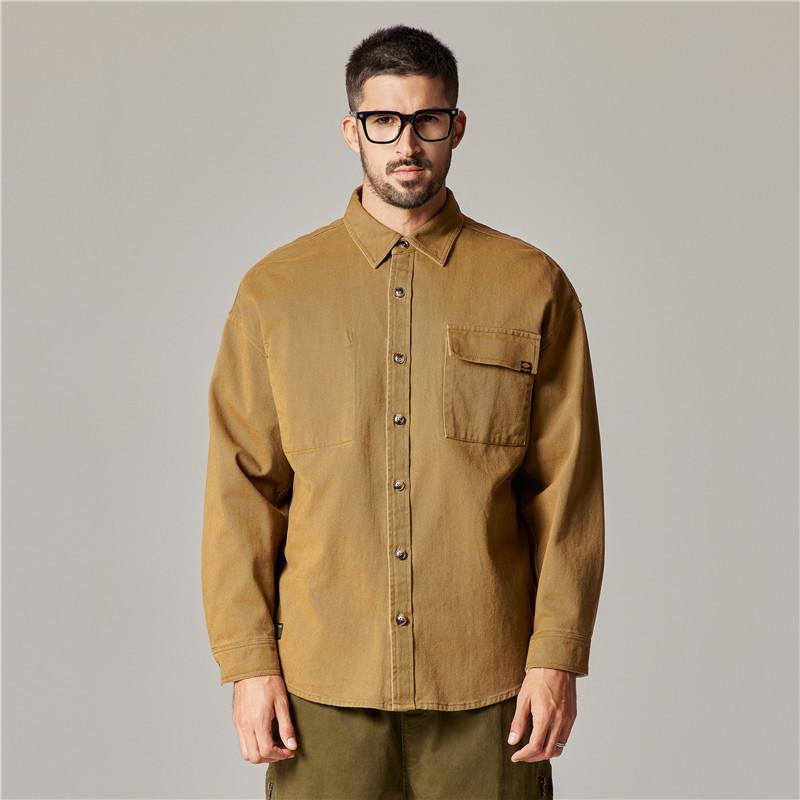Tooling Shirt Jacket Men'S American Retro Heavy Cotton Long-Sleeved Shirt Loose Trendy Men'S Jacket