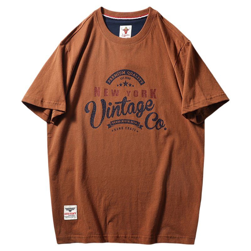 American Retro Pure Cotton Trendy Brand Letter Print Short-Sleeve T-Shirt for Men, Summer Base Shirt, Export Men's Clothing, All-Cotton Tee
