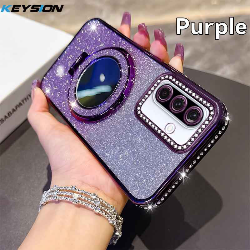 

KEYSION Роскошный блестящий магнитный чехол с драгоценностями для Samsung Galaxy A56 5G A36 A26 A16, чехол-подставка с зеркалом для макияжа, противоударная крышка for Samsung A26 5G фиолетовый
