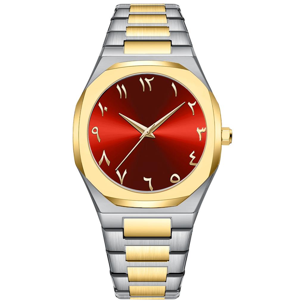 Waterproof Men's Watch Arabic Numeral Alloy Case Stainless Steel Luxury Shiny Black Silver Watch