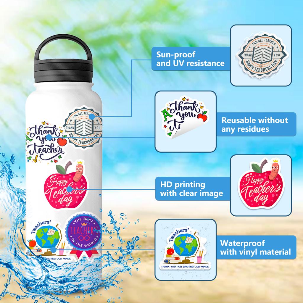 50 KS Samolepek ke Dni učitelů - Anglické frázové nálepky na dárky, sešity, DIY