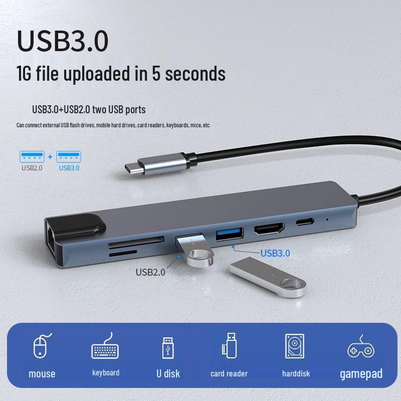 8-in-1 Type-C Multi-Port Hub with Ethernet & USB 3.0 Expansion Dock