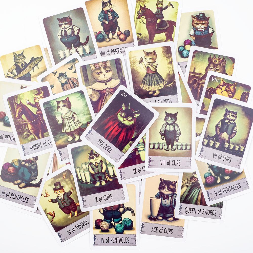 Tarot Pisică Mistică Pachet de 78 de Cărți Joc de Masă Englez Ediție Viziuni Divinație pentru Petreceri Întâlniri Nopți în Familie