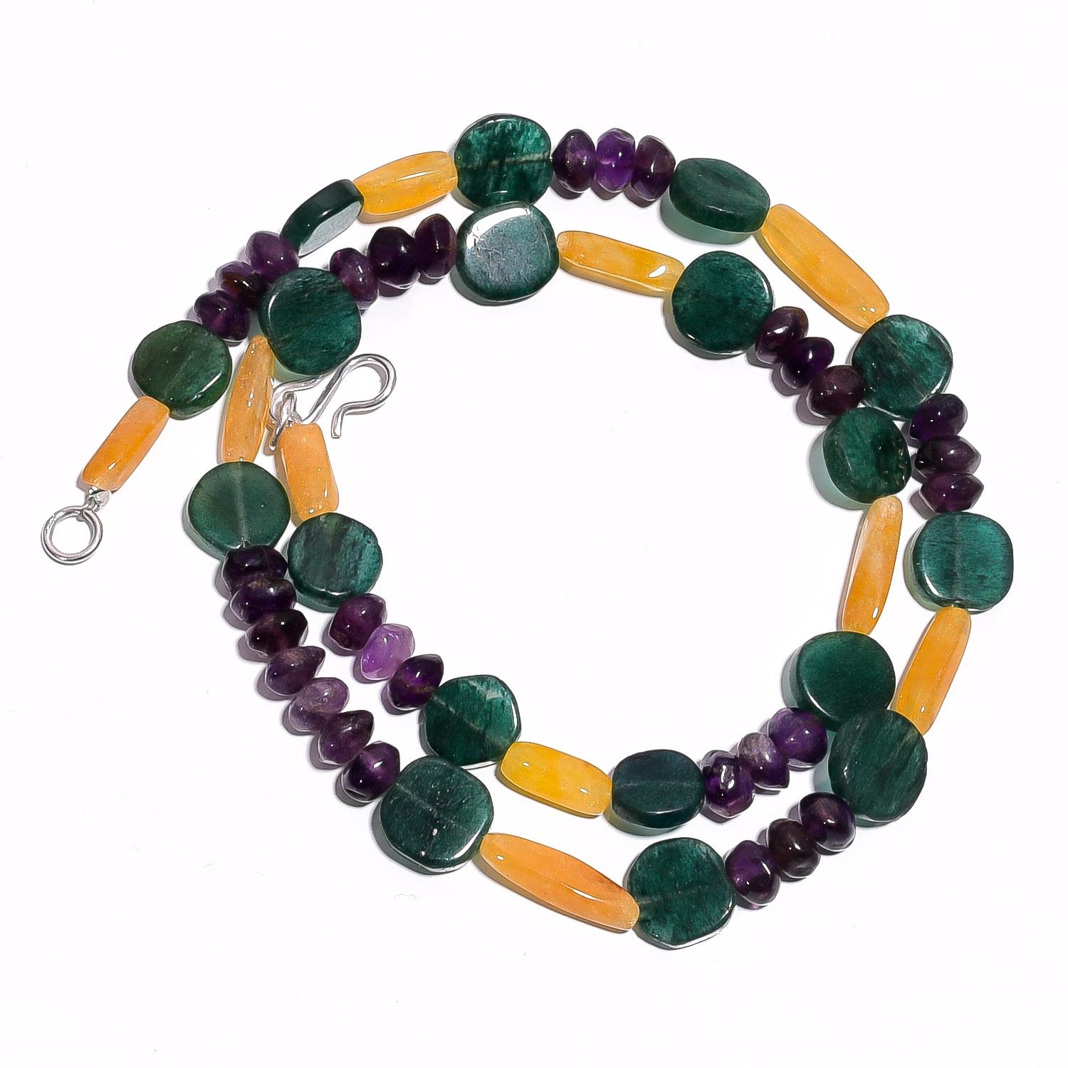 

Natural Multi Aventurine Amethyst Gemstone Smooth Beads Necklace 17 UB-4597 UB-4597