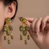 Vintage Silver Needle Green Tassel Court-Style Earrings - Unique, Quality Studs