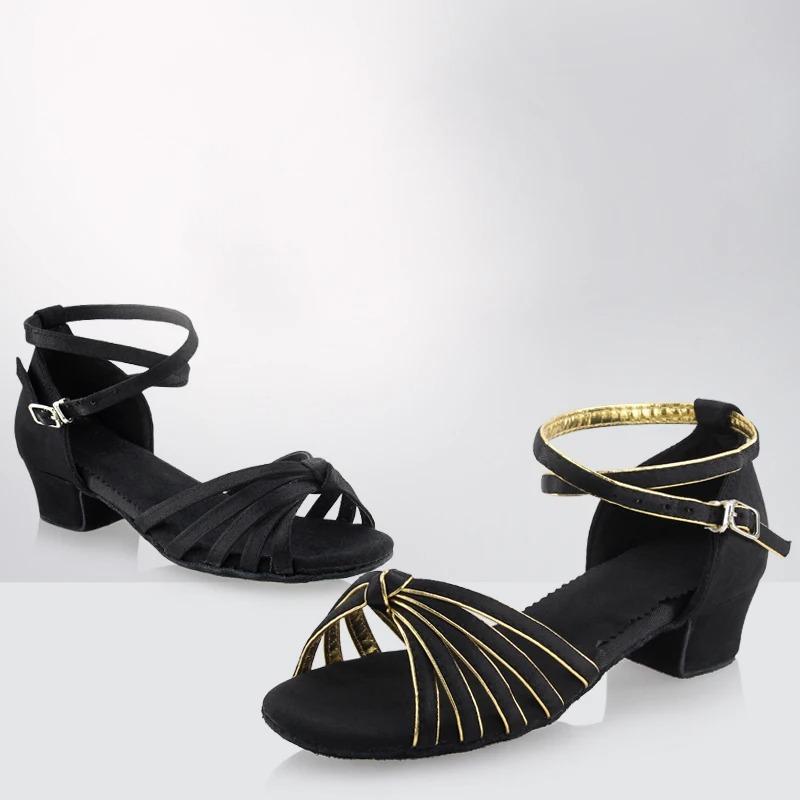 Zapatos Latinos de Satén para Niñas Tacón Bajo Zapatos de Baile de Salón Zapatos de Tango Salsa para Adultos para Práctica Zapatos de Baile Latino para Niños Pequeños Actuación