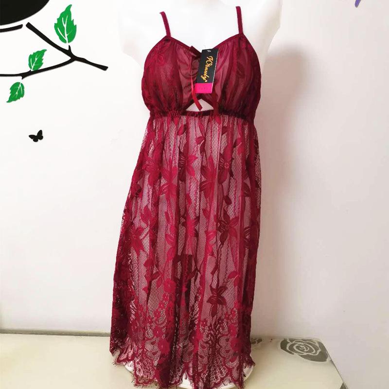 Women's Plus Size Sexy Lace Mesh Nightgown Lingerie