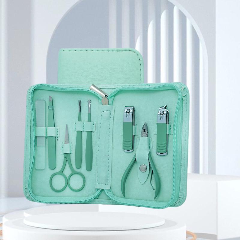 Stainless Steel 9-Piece Manicure & Pedicure Set with Tweezers and Nail Clippers In Black.
