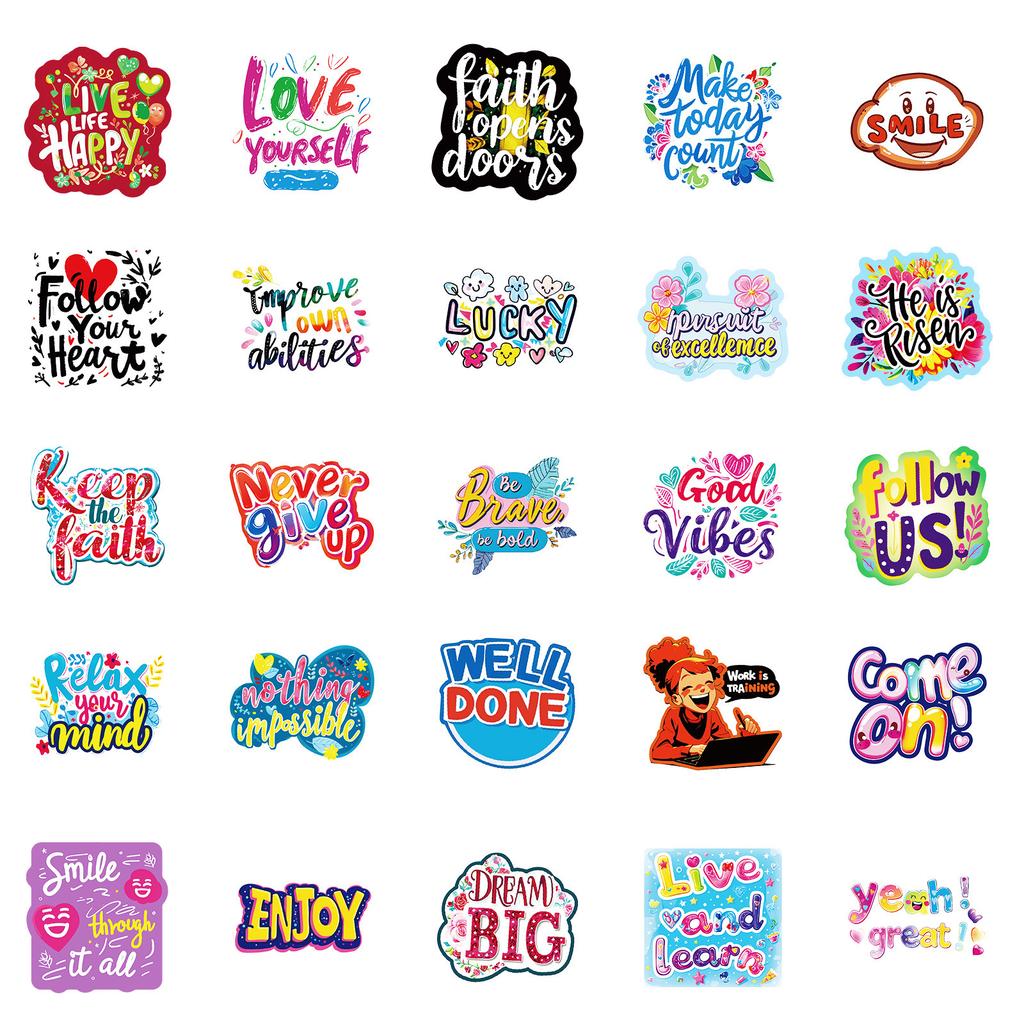 50 Healing Sunshine Upward English Phrases Premium Stickers PP Material Waterproof Decorative Stickers