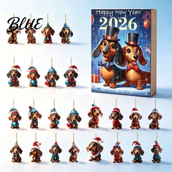 Decorazioni Natalizie a Tema Bassotto Calendari dell'Avvento 2026 24 Giorni Ciondolo Acrilico 2D Decorazioni per Albero di Natale Calendario del Countdown Collezionabile