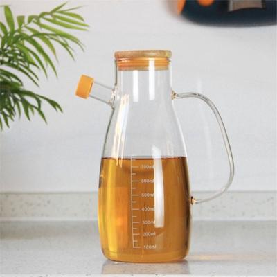 1pc Glass Oil Bottle with Graduation Olive Oil Pot Leak Proof Oil Bottle Kitchen Outdoor Barbecue Picnic Condiment