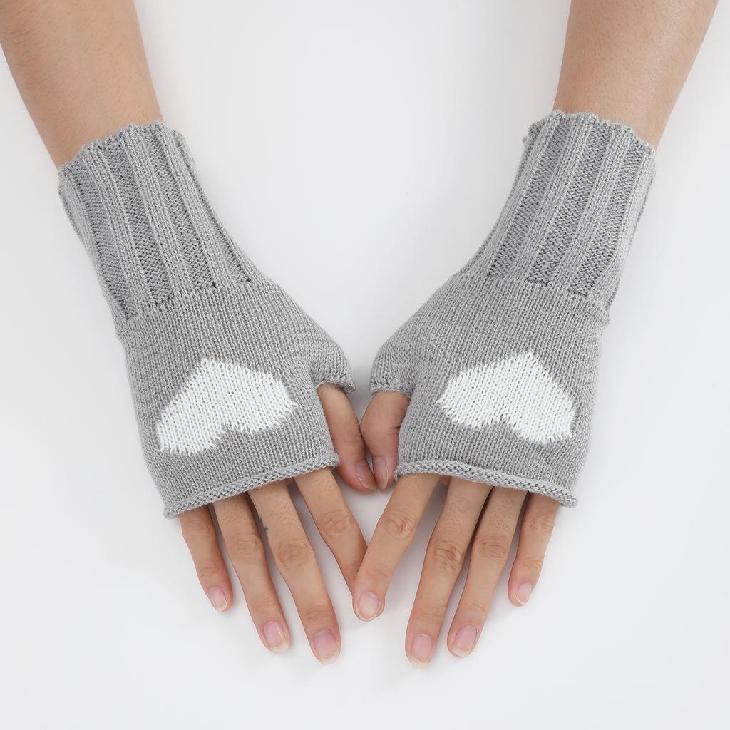 Love Short Cute and Fashionable New Autumn and Winter Knitted Wool Warm Half-finger Fingerless Gloves for Women with Cold Proof Fake Sleeves