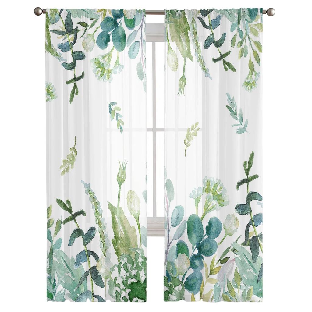 Aquarell Eukalyptus Blätter Bauernhof Gardinen für Wohnzimmer Schlafzimmer Tüll Vorhang für Küche Voile Vorhang Blindplatten
