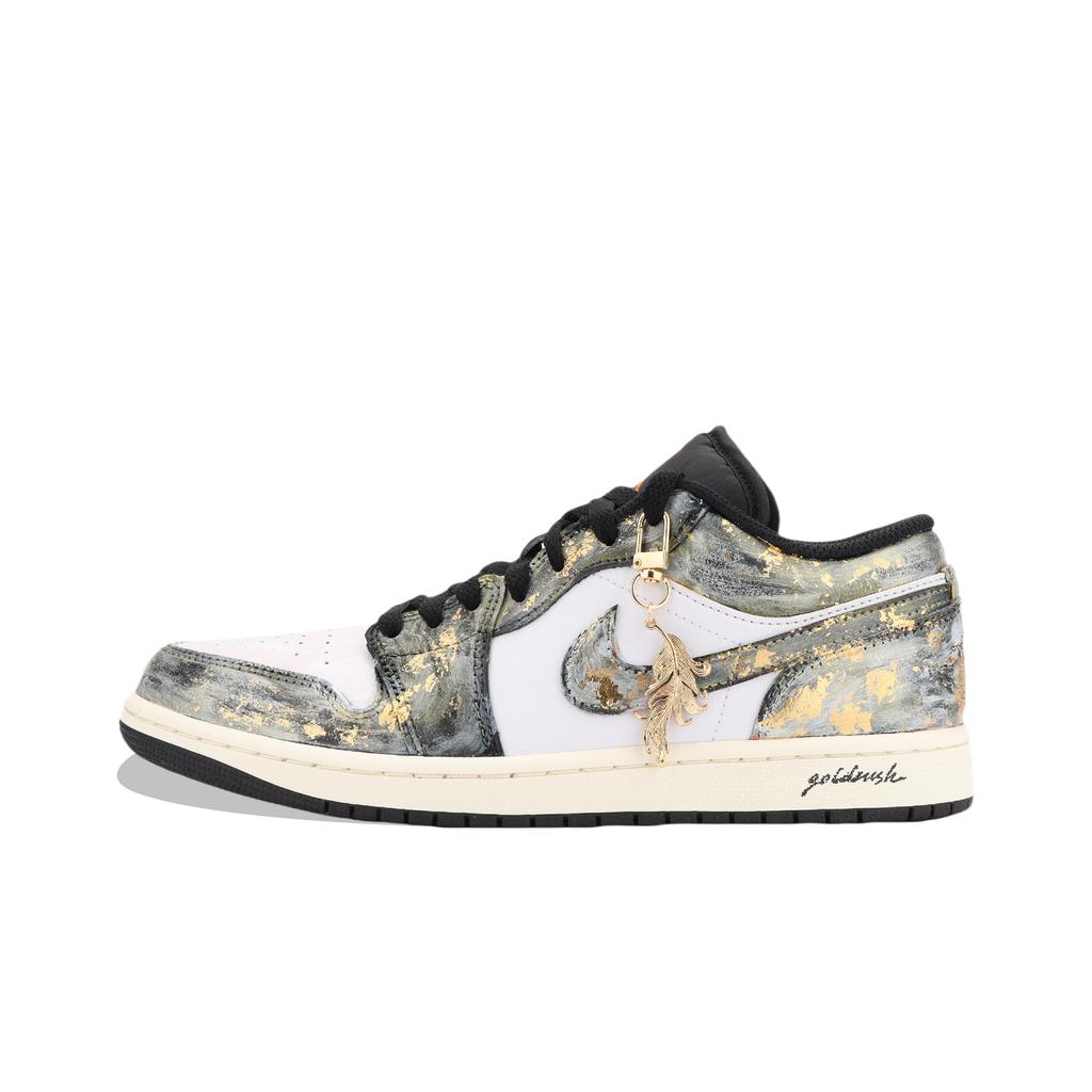 Jordan Air Jordan 1 Jiang Immersed Moon Abriebfest Low-Top Vintage Basketballschuhe Unisex Schwarz Gold 553558-081(Team1390- )