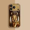 Golden Haired Lion King Pattern Metallic Paint Glass Phone Case For iPhone 17 16 15 14 13 12 11 Pro Max 14 Plus 17Air 16E Cover