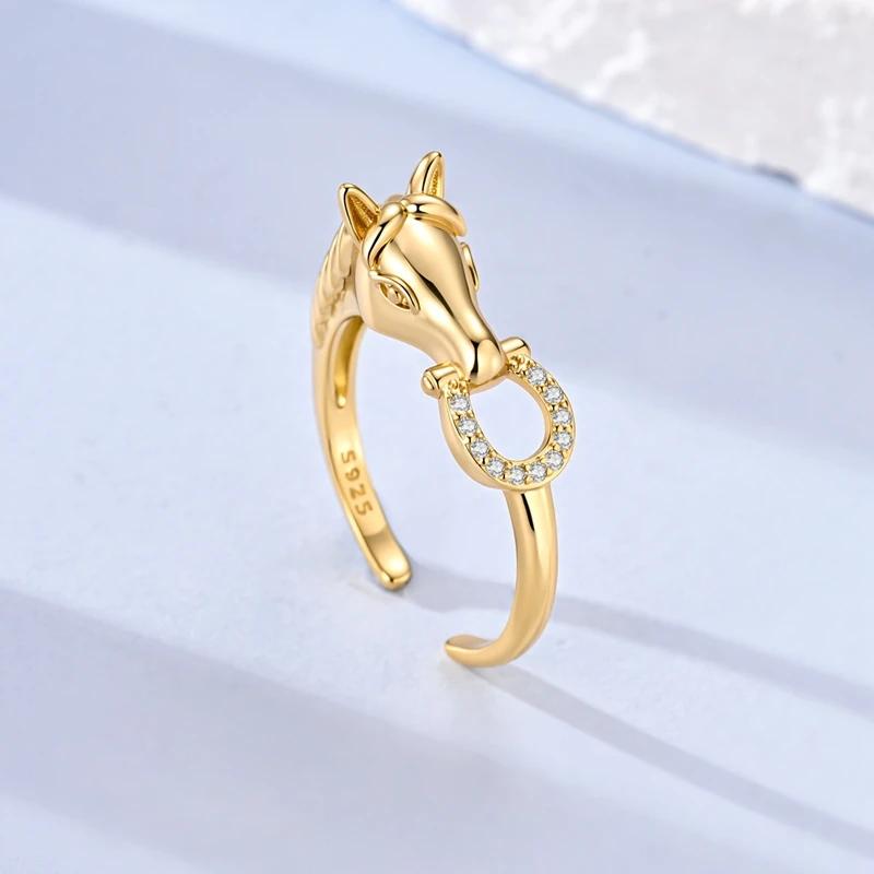 CopperHorse Head Flower Cross Open Rings Blue Zircon Open Rings for Women Dating Travel Wedding Anniversary Jewelry Gift