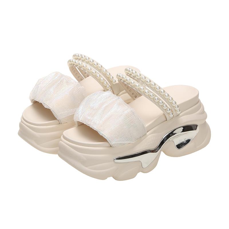 Fashion Women Summer Sandals Beach Shoes New Crystals Flip-Flops Wedge Heel Shoes Woman High Platform Bling Slippers Outside Sandals 8CM