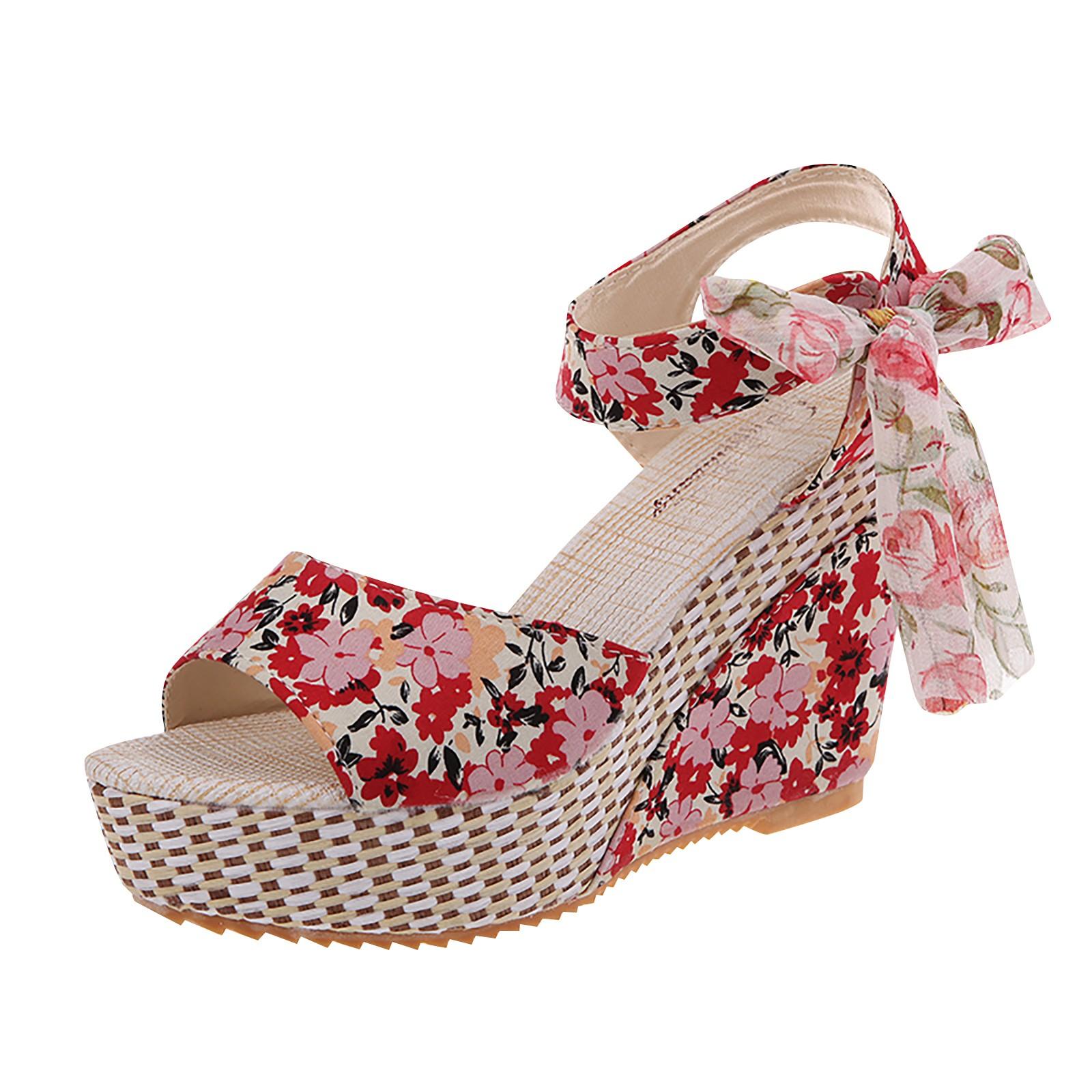 

Women Lace-up Closed Toe Comfortable Slip On Floral Ladies Sandals розовый
