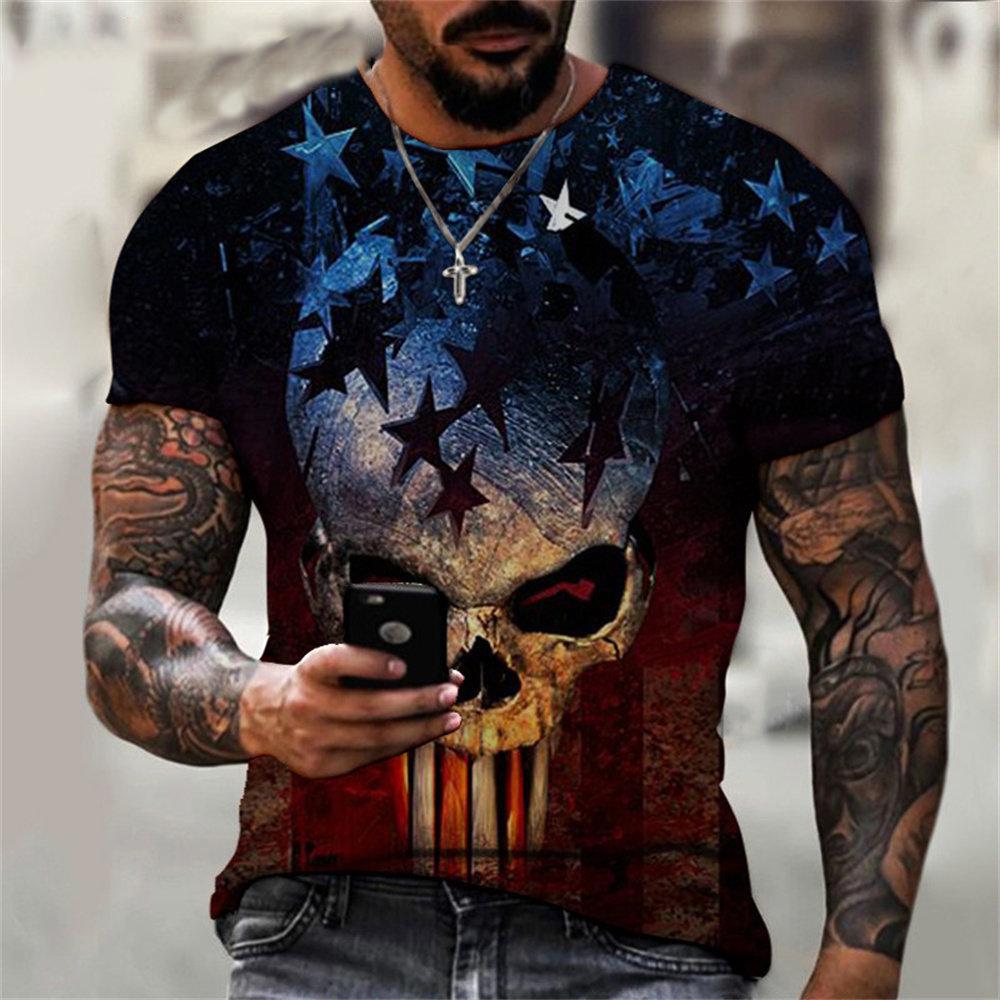 Summer Fashion Retro Skull 3D Printed T-shirt Hip Hop Personality Super Cool Horror Casual Fashion Loose Men T-shirt
