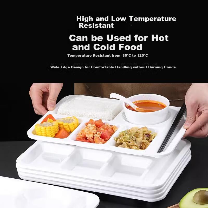 Chuxiande Commercial Extra Thick Melamine Six-Compartment Imitation Porcelain Plate, Divided Meal Tray, Fast Food Container, Serving Tray, White