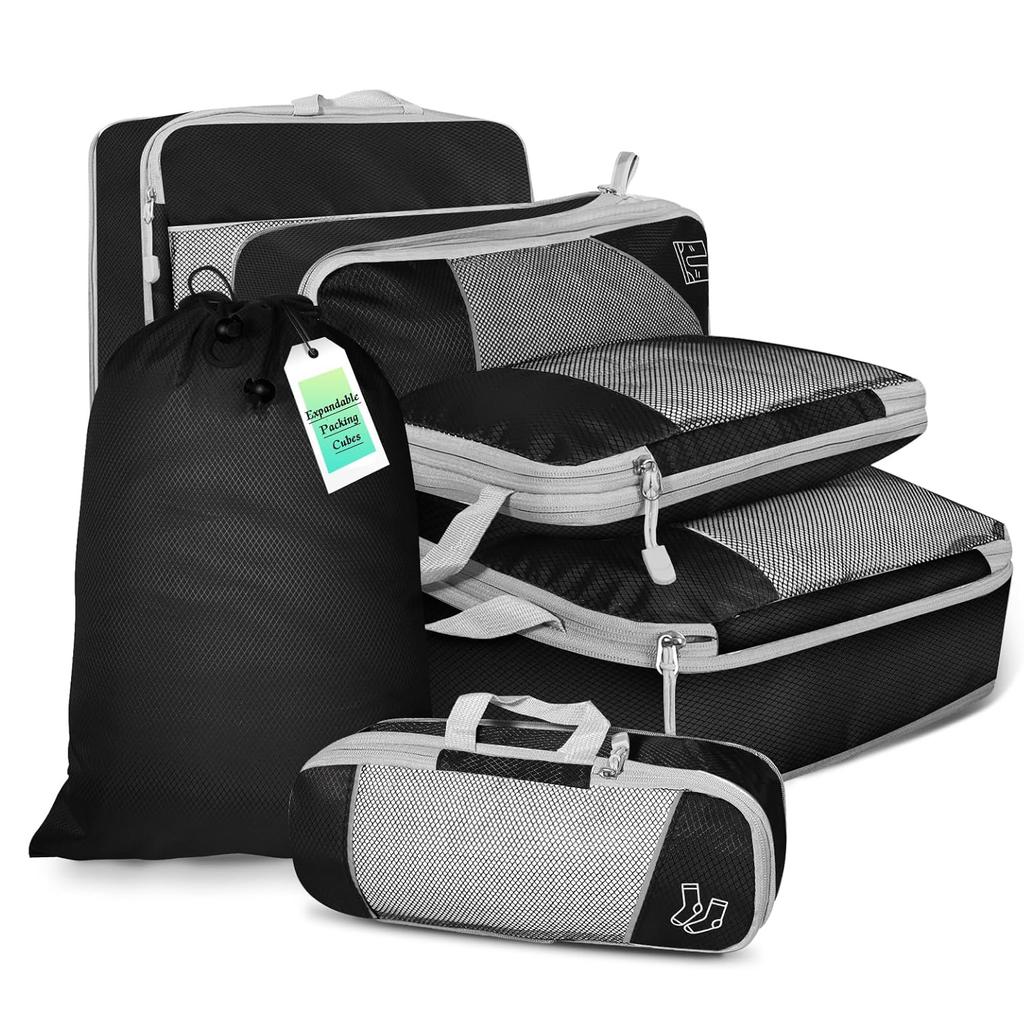 6PCS Travel Compressed Packing Cubes Travel  Storage Organizer Set with Shoe Bag Mesh Visual Luggage Portable Lightweight Suitcase Bag
