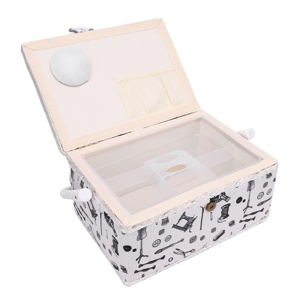 Sewing Kit Basket Needles Threads Pins Scissors Storage Box Sewing Supplies Organizer with Removable Plastic Tray