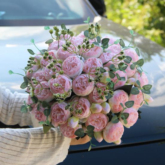 Artificial Peonies Flowers with 5 Heads Blooms And 4 Buds Faux Peony Bouquet Floral Arrangement for Home Vase Decor Boho Wedding Table Centerpiece